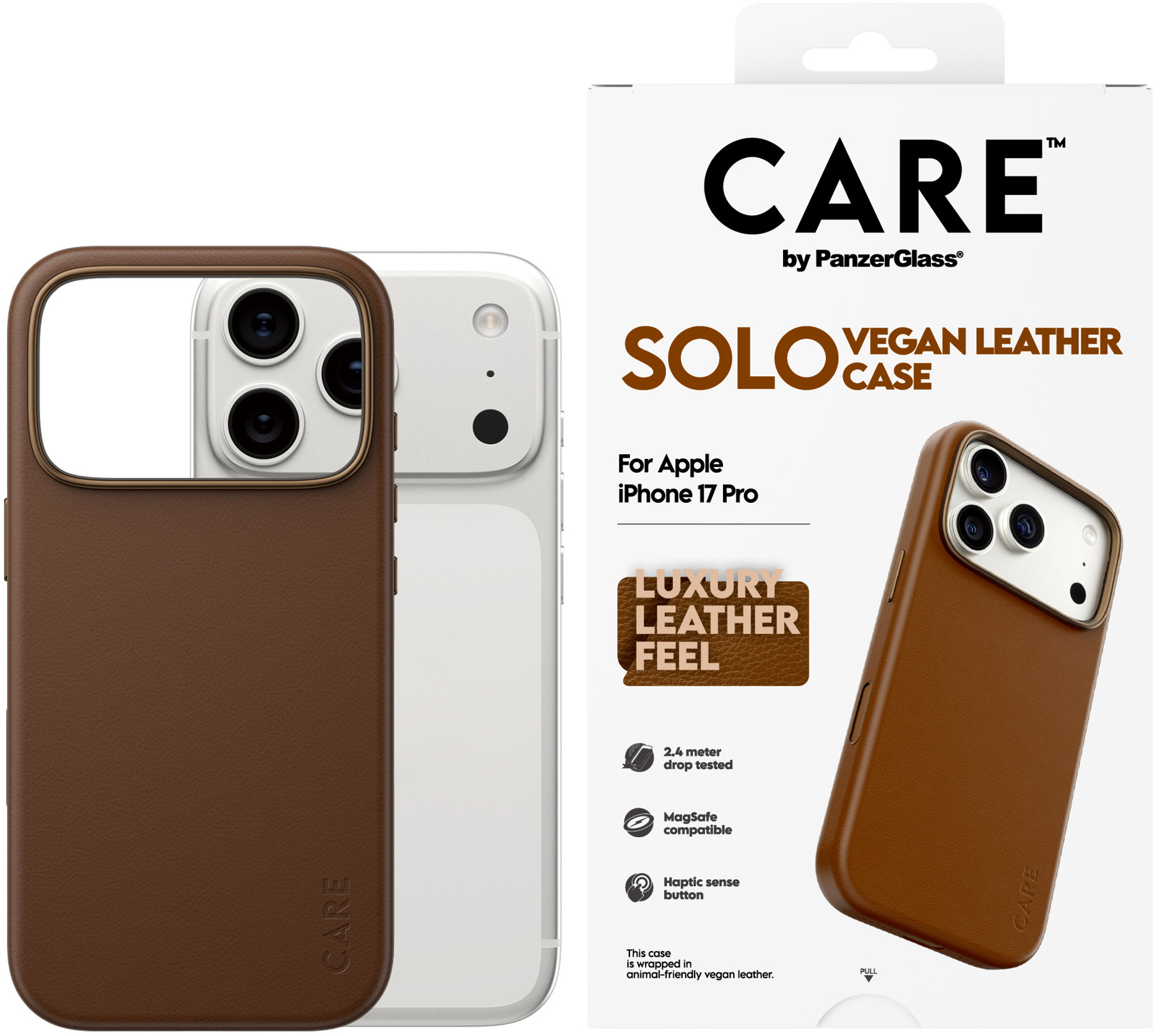 PanzerGlass CARE kryt Apple iPhone 17 Pro SOLO MagSafe hnědá veganská kůže
