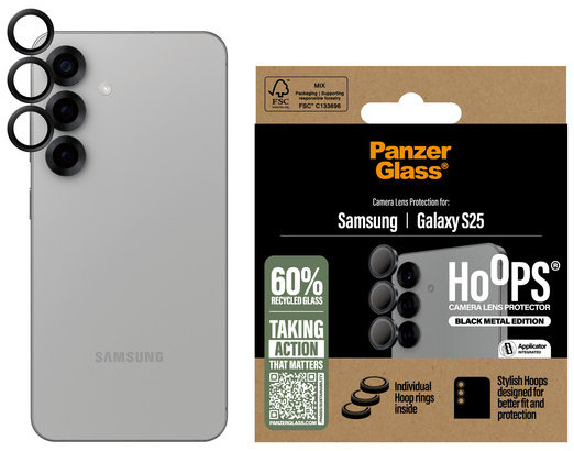 PanzerGlass Hoops Samsung Galaxy S25 černé ochranné kroužky pro čočky fotoaparátu