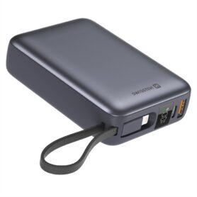 Swissten 20000 mAh s integrovanými kabely USB-C a Lightning vesmírně stříbrná