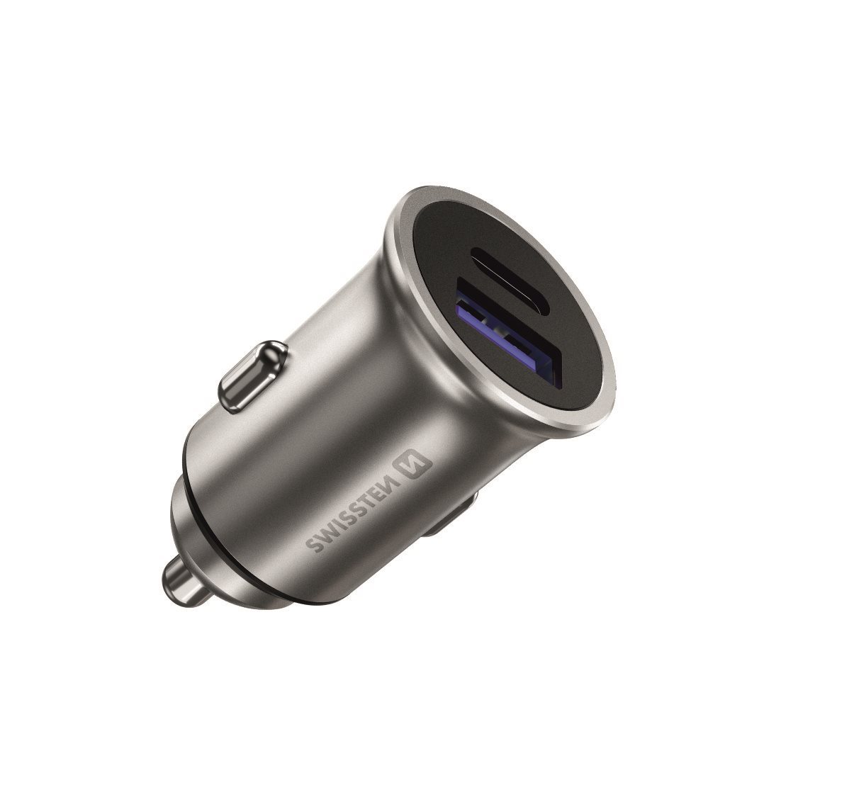 Swissten CL adaptér Power Delivery USB-C + Quick Charge 3.0 36W metal stříbrná