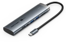Vention USB-C to HDMI/USB 3.2 Gen 1 Type-C/USB 3.0*2/SD/TF/PD Docking Station 0.15M Gray Aluminum Al