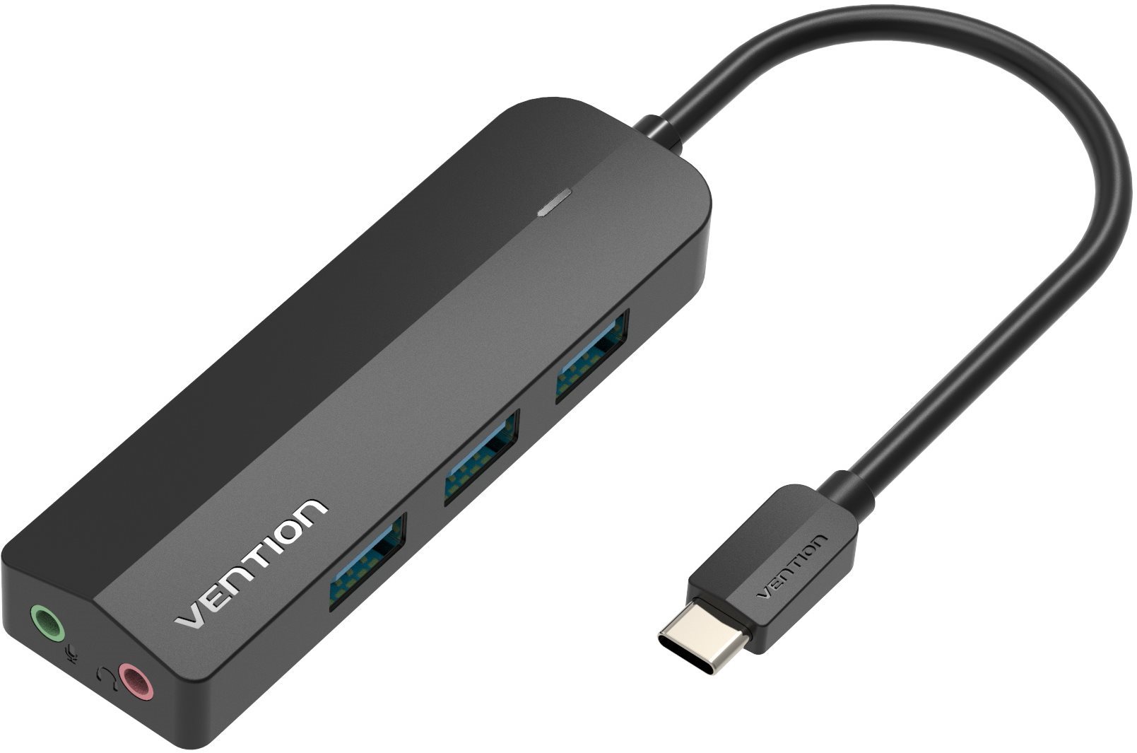 Vention 5-in-1 USB-C to 3x USB 3.0 / Micro-B / External Stereo Sound Adapter 0.15M Black ABS Type