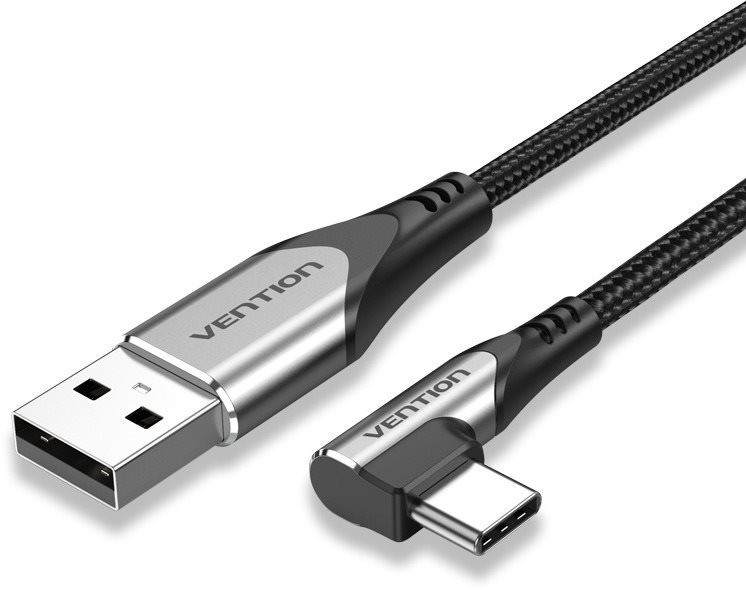 Vention Type-C (USB-C) 90° <-> USB 2.0 Cotton Cable Gray 1m Aluminum Alloy Type
