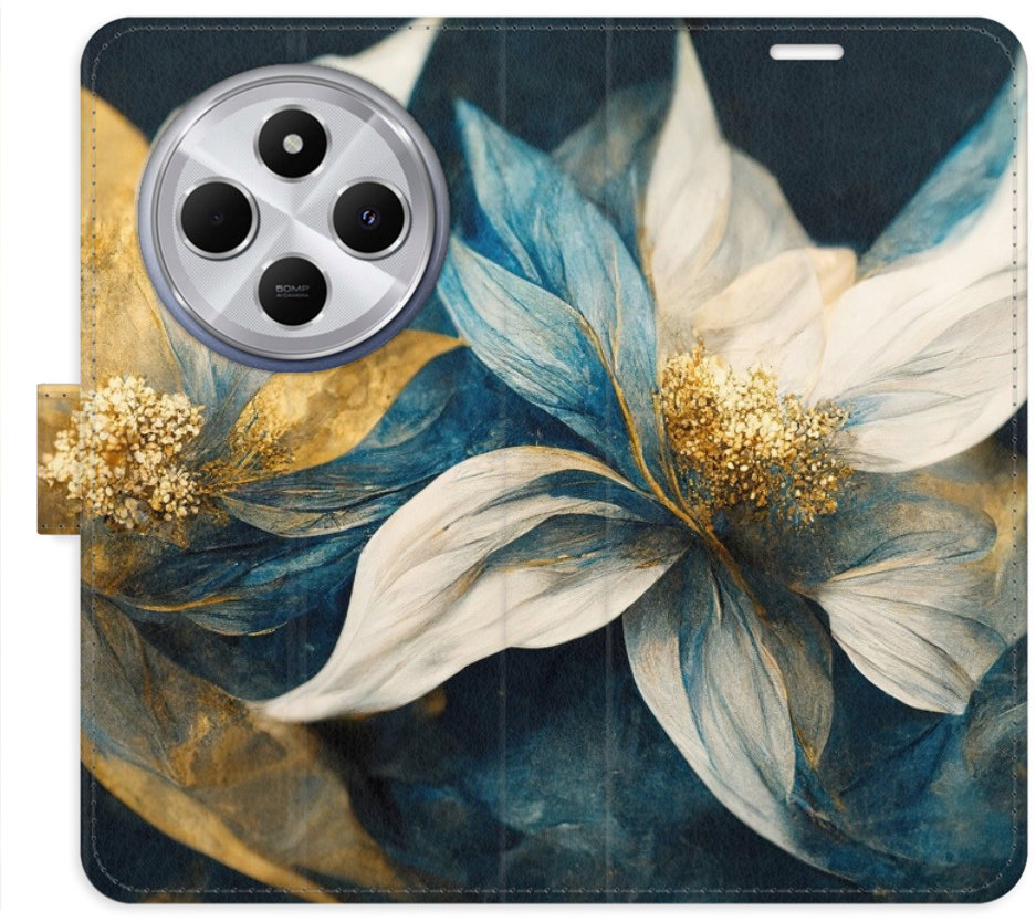 iSaprio Flip pouzdro Gold Flowers pro Xiaomi Redmi 14C / Poco C75