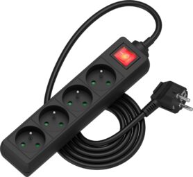 AlzaPower prodlužovací přívod 230V 4 zásuvky vypínač 1.5m černý