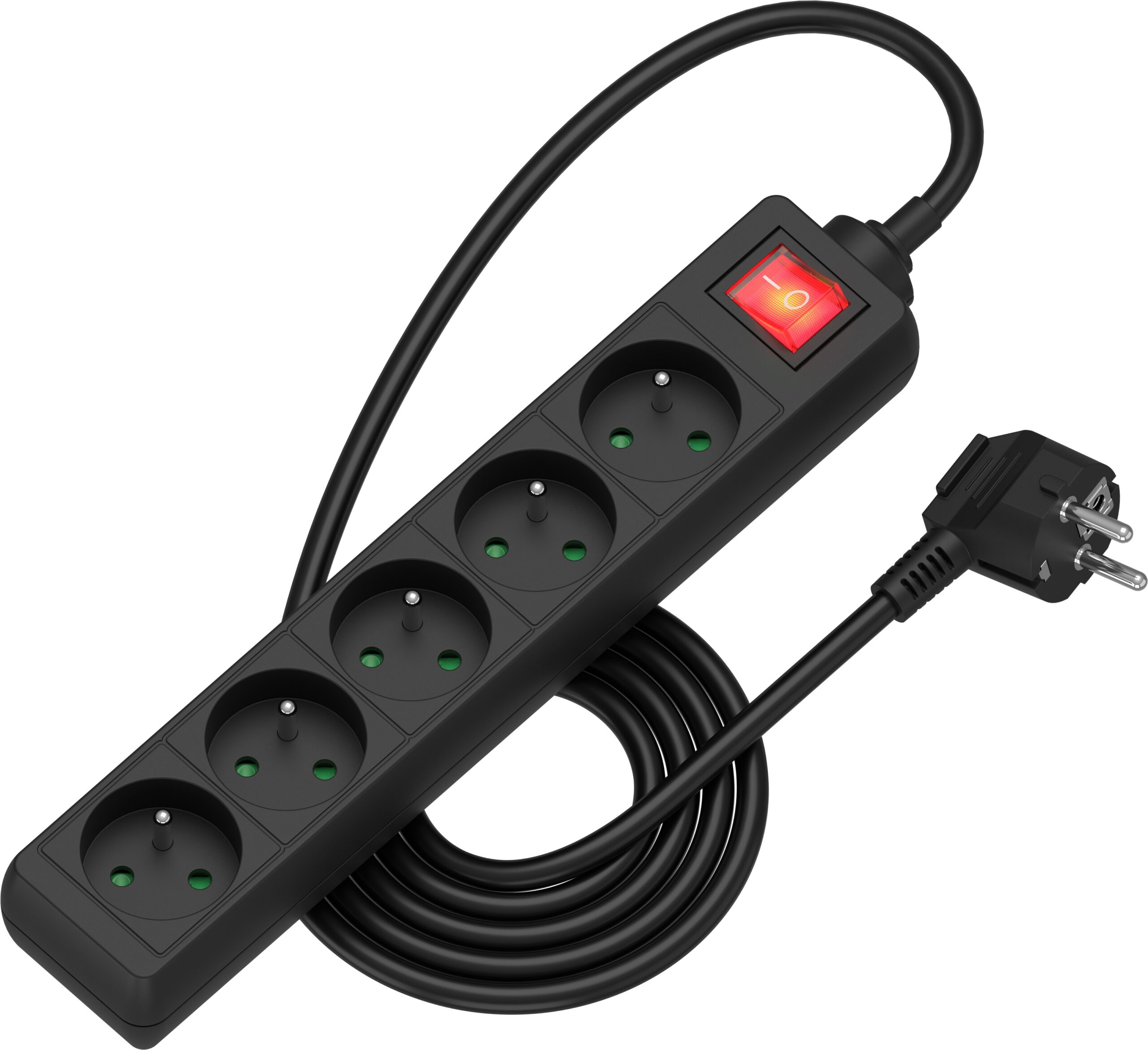 AlzaPower prodlužovací přívod 230V 5 zásuvek vypínač 1.5m černý