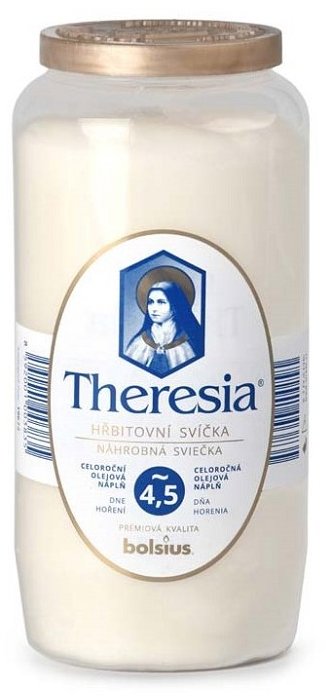 Bolsius Theresia Hřbitovní svíčka s víčkem, olejový vklad, 320 g, 100 h, bílá