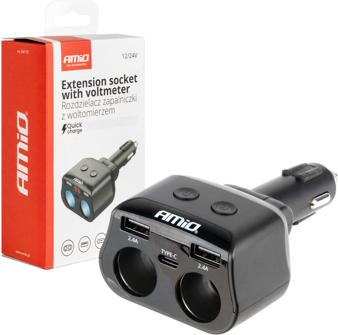 AMIO Rozdvojka 2 × USB, 1 × USB C 12/24V, max 200W