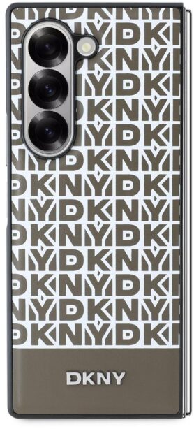 DKNY PU Leather Repeat Pattern Bottom Stripe MagSafe Zadní Kryt pro Samsung Galaxy Z Fold6 Brown