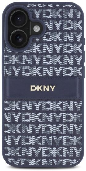 DKNY PU Leather Repeat Pattern Tonal Stripe Zadní Kryt pro iPhone 16 Blue
