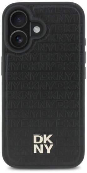 DKNY PU Leather Repeat Pattern Stack Logo MagSafe Zadní Kryt pro iPhone 16 Plus Black