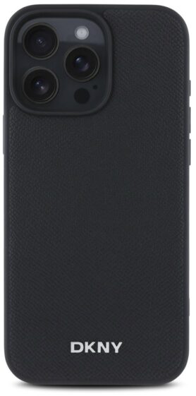 DKNY PU Leather Silver Metal Logo Magsafe Zadní Kryt pro iPhone 16 Pro Black