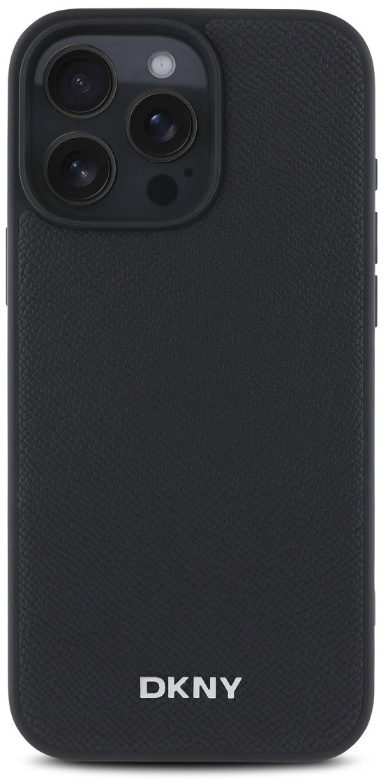DKNY PU Leather Silver Metal Logo Magsafe Zadní Kryt pro iPhone 16 Pro Black
