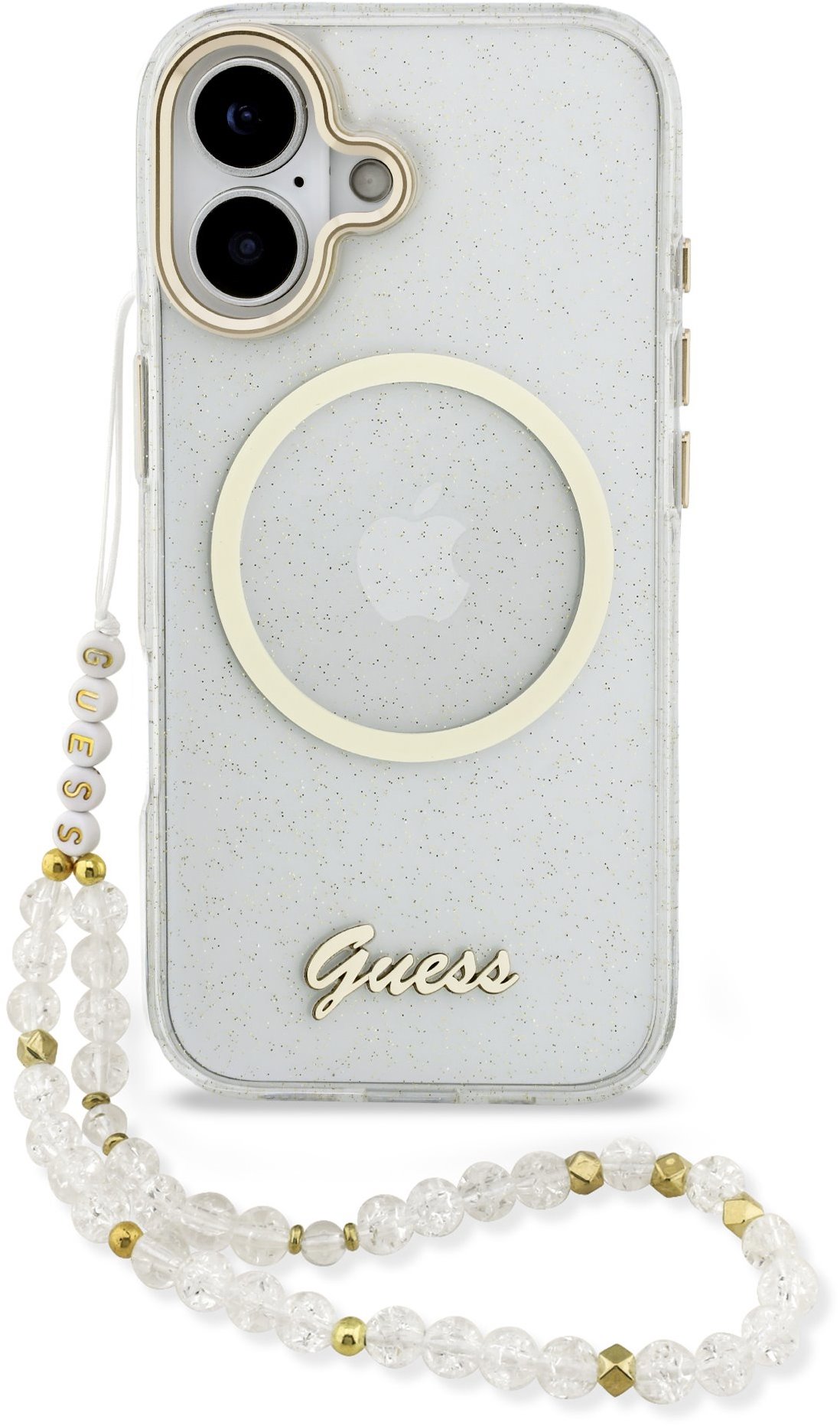Guess IML Glitter Script Strap MagSafe Zadní Kryt pro iPhone 17 Transparent
