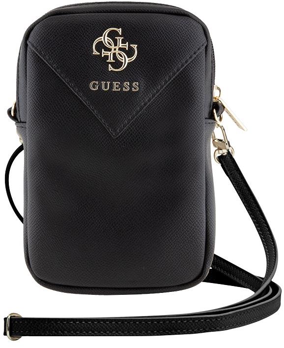 Guess PU Grained 4G Metal Logo Taška na Telefon se Zipem Black
