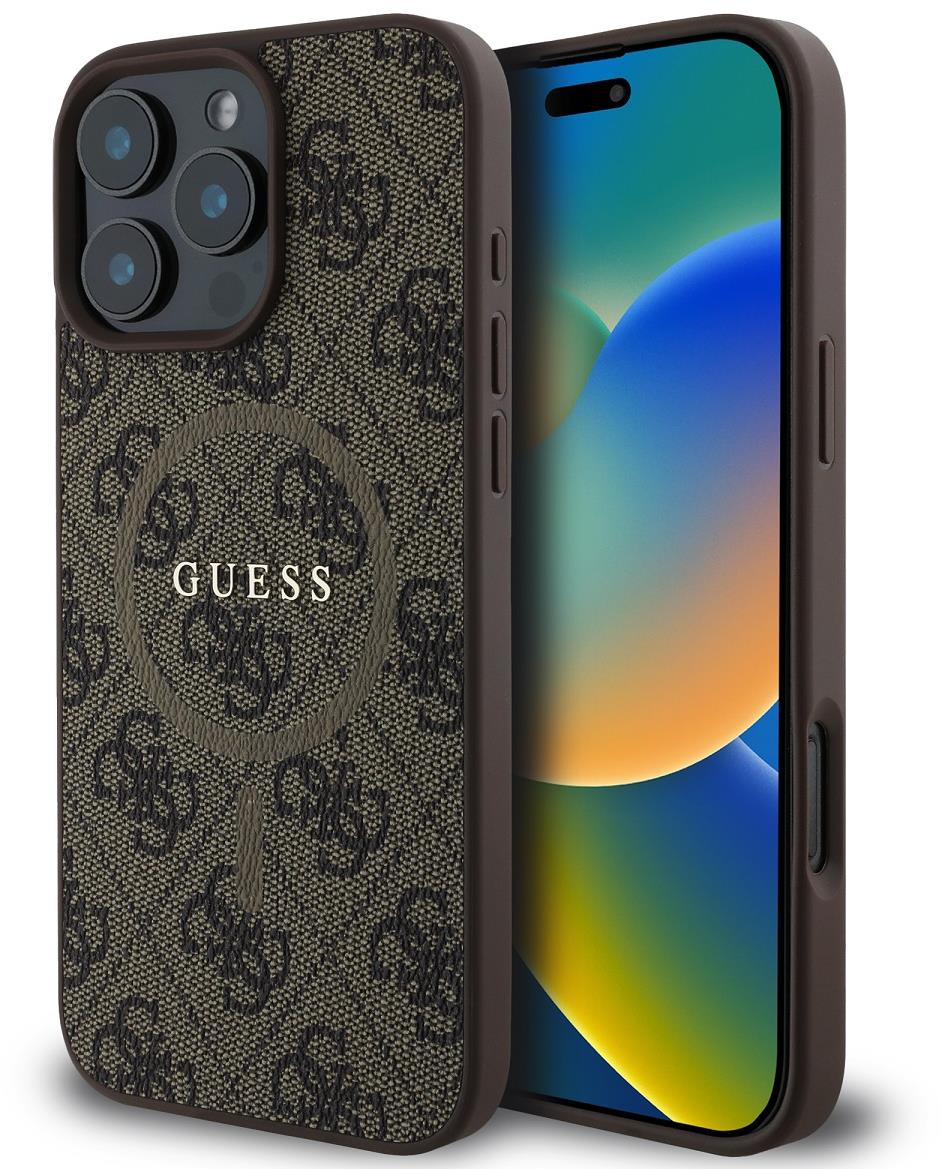 Guess PU Leather 4G Colored Ring MagSafe Zadní Kryt pro iPhone 16 Pro Max Brown