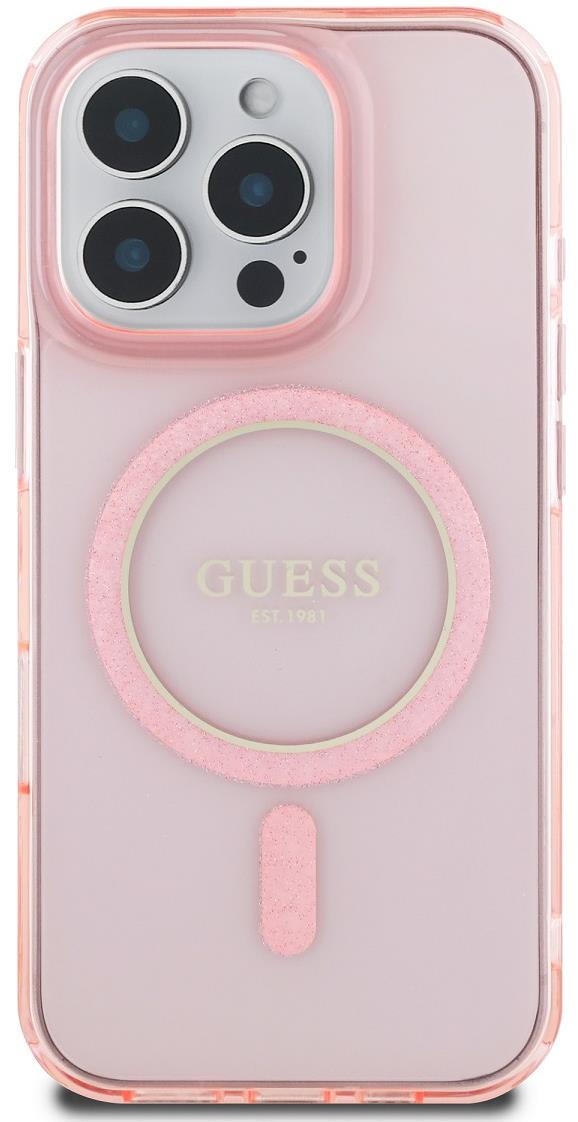 Guess IML Glitter Ring MagSafe Zadní Kryt pro iPhone 16 Pro Pink