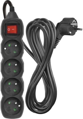 EMOS Prodlužovací kabel s vypínačem – 4 zásuvky, 5m, černý