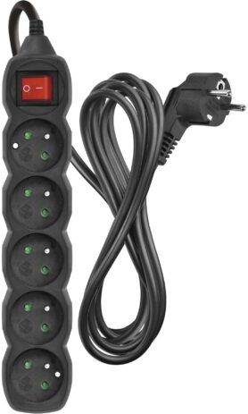 EMOS Prodlužovací kabel s vypínačem – 5 zásuvek, 3m, černý
