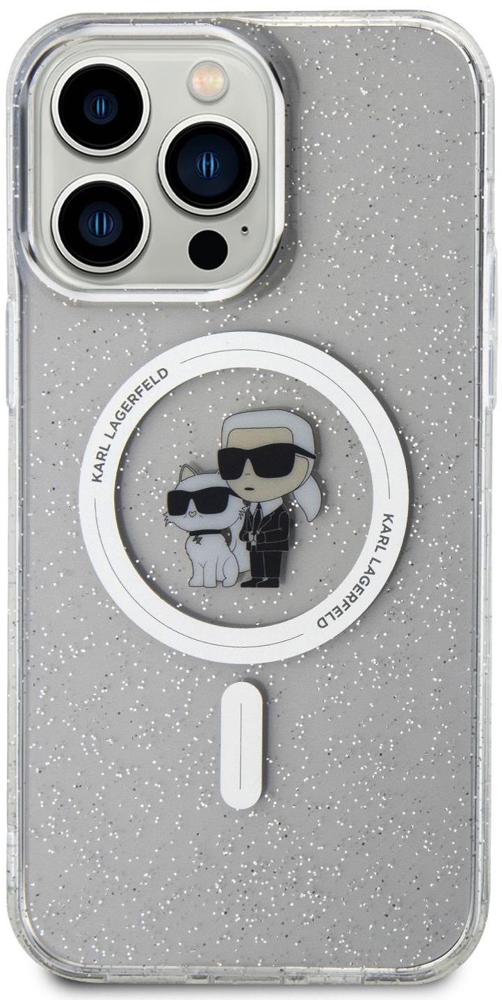 Karl Lagerfeld IML Glitter Karl and Choupette MagSafe Zadní Kryt pro iPhone 15 Pro Max Transparent