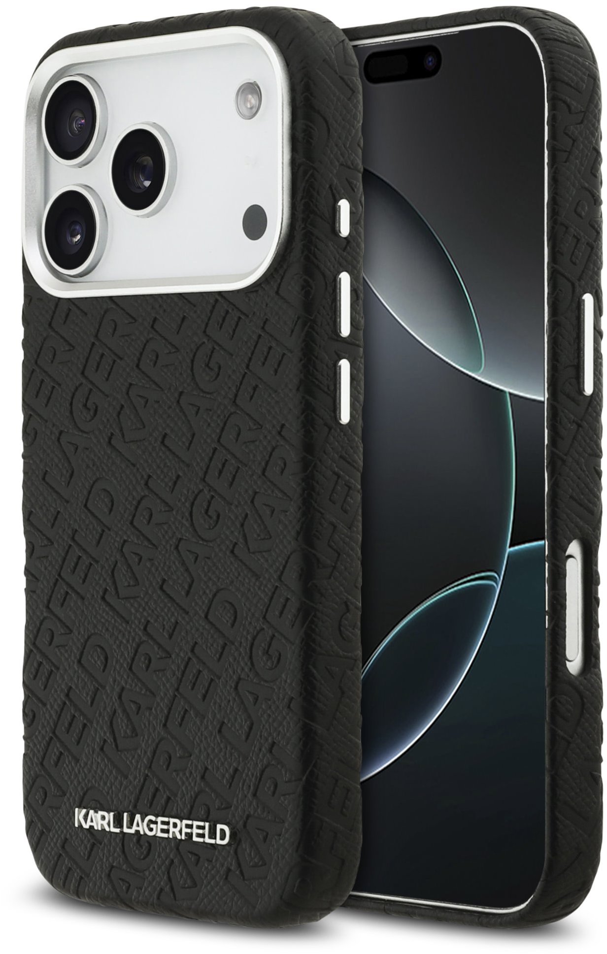 Karl Lagerfeld Grained PU Repeated Logo MagSafe Zadní Kryt pro iPhone 17 Pro Black
