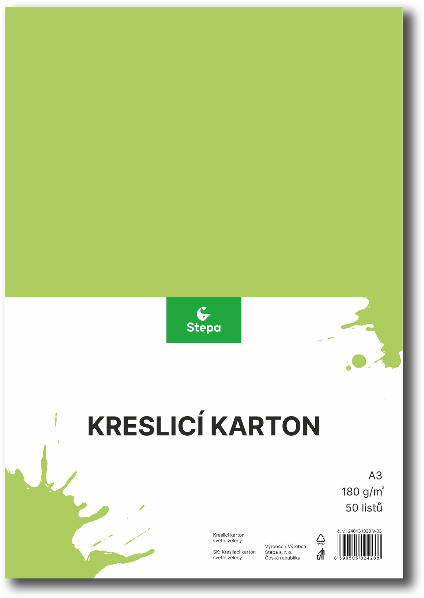 STEPA kreslicí karton A3, 50 listů, 180g/m2, světle zelený