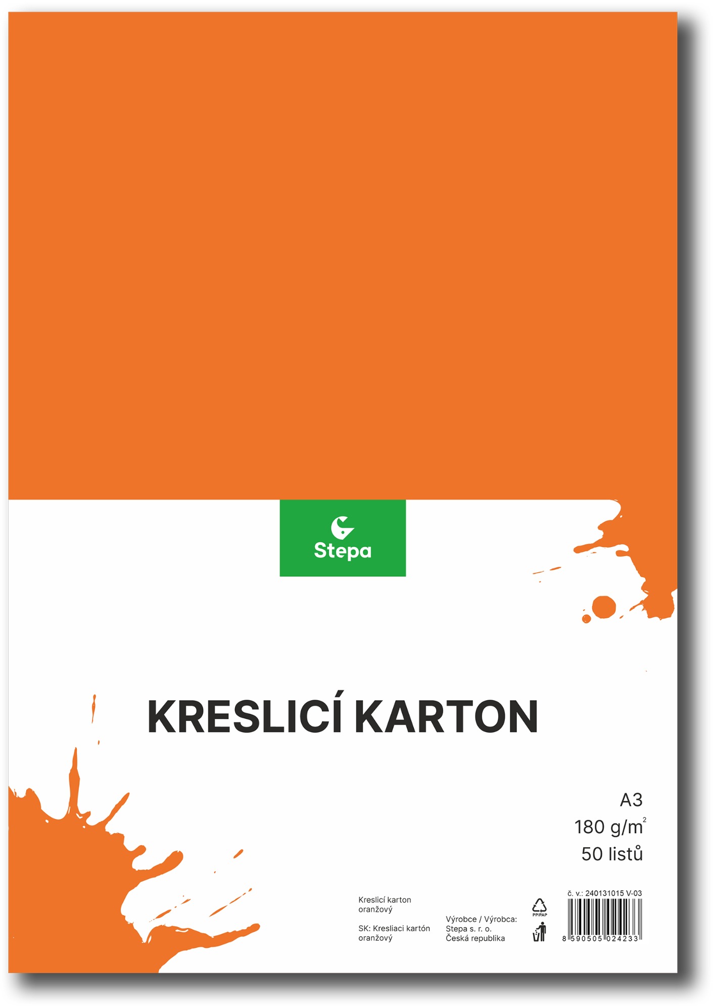 STEPA kreslicí karton A3, 50 listů, 180g/m2, oranžový