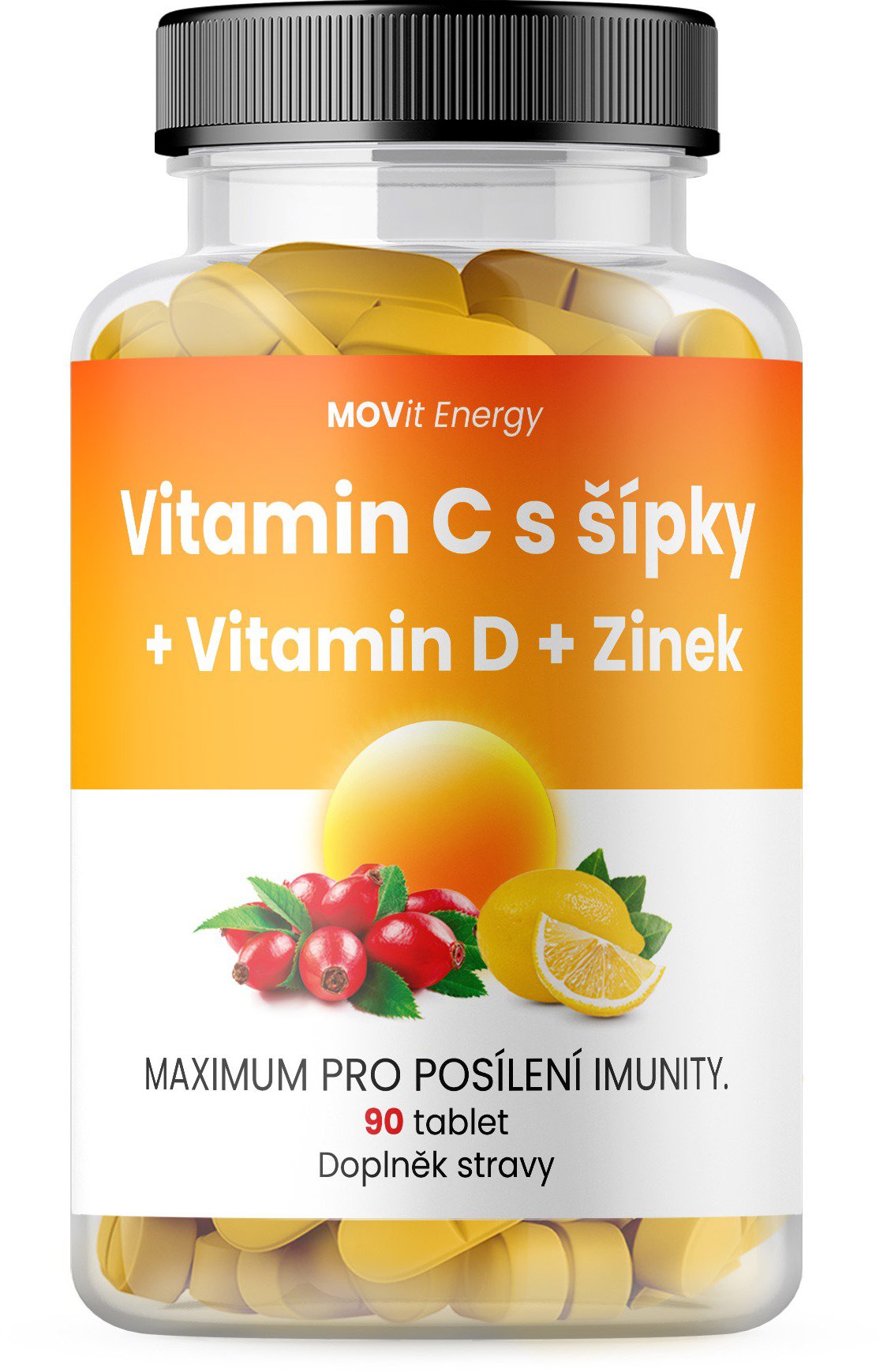 MOVit Energy Vitamin C 1200 mg s šípky + Vitamin D + Zinek Premium, 90 tablet