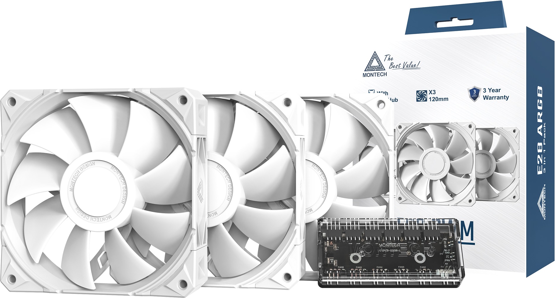 Montech E28 PWM 3 in 1 Pack White