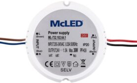 McLED Napájecí zdroj 36 W, DC24V/1,5A, IP20, plastový, do el.instalační krabice