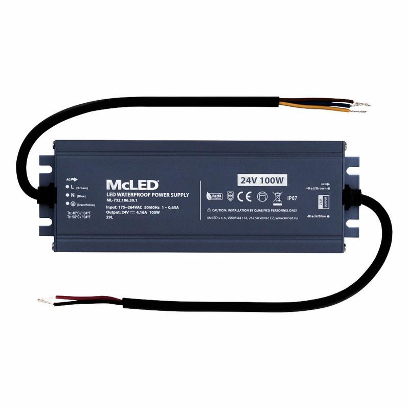 McLED Napájecí zdroj longevity 100 W, DC24V/4.16A, IP67, hliníkový