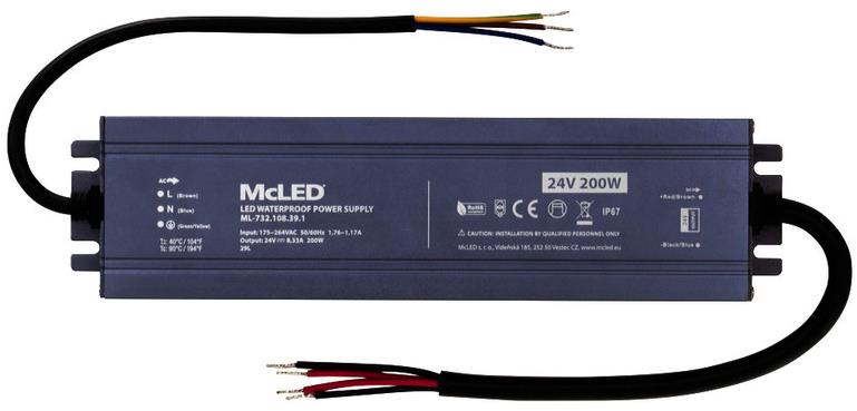 McLED Napájecí zdroj longevity 200 W, DC24V/8.33A, IP67, hliníkový