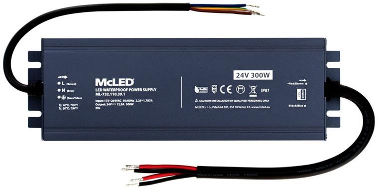 McLED Napájecí zdroj longevity 300 W, DC24V/12.5A, IP67, hliníkový