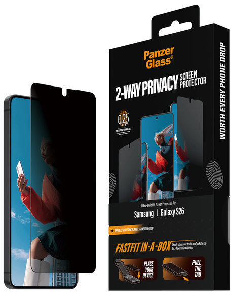 PanzerGlass Privacy Samsung Galaxy S26 s bezprašným aplikačním boxem