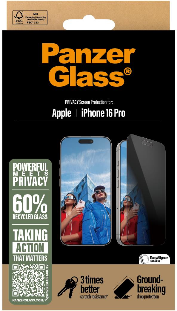 PanzerGlass Privacy Apple iPhone 16 Pro s instalačním rámečkem