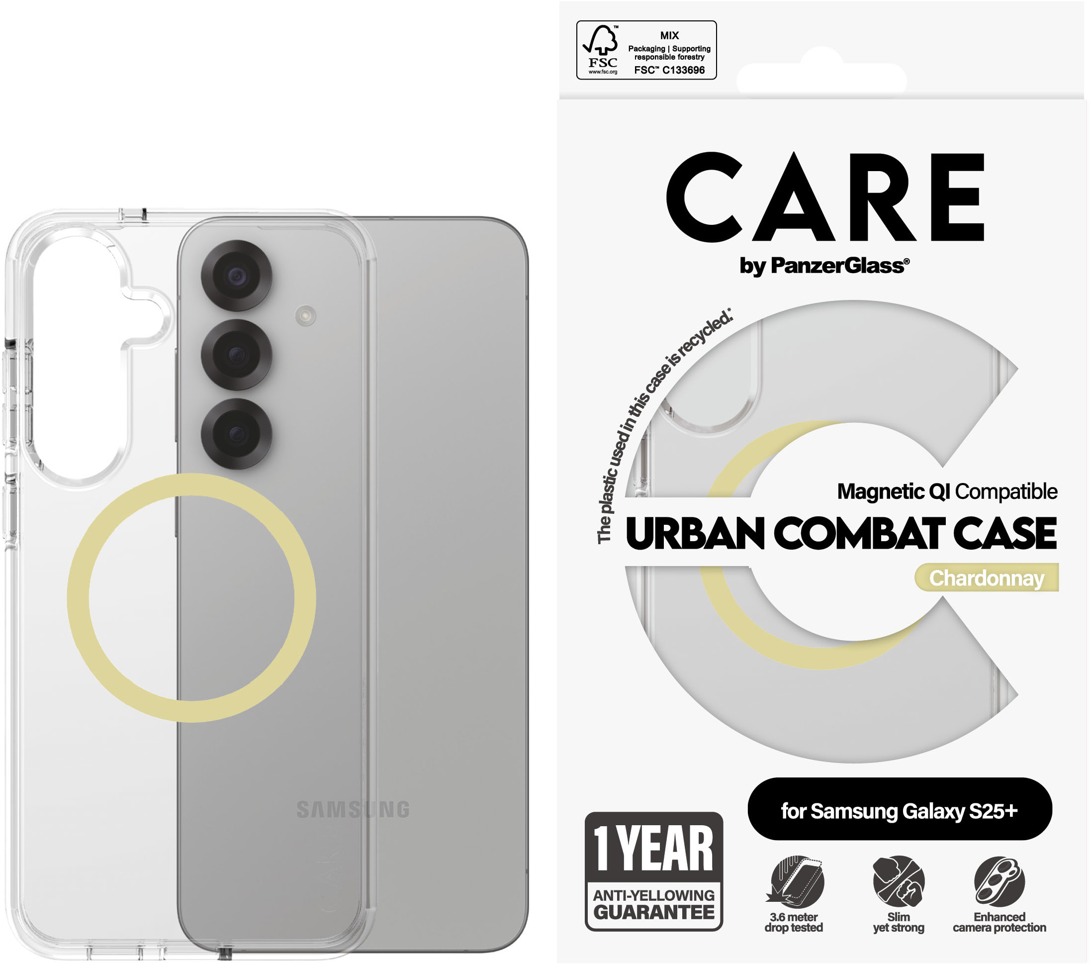 PanzerGlass CARE kryt Samsung Galaxy S25+ Urban Combat čirý/žlutozelený QI (Chardonnay)
