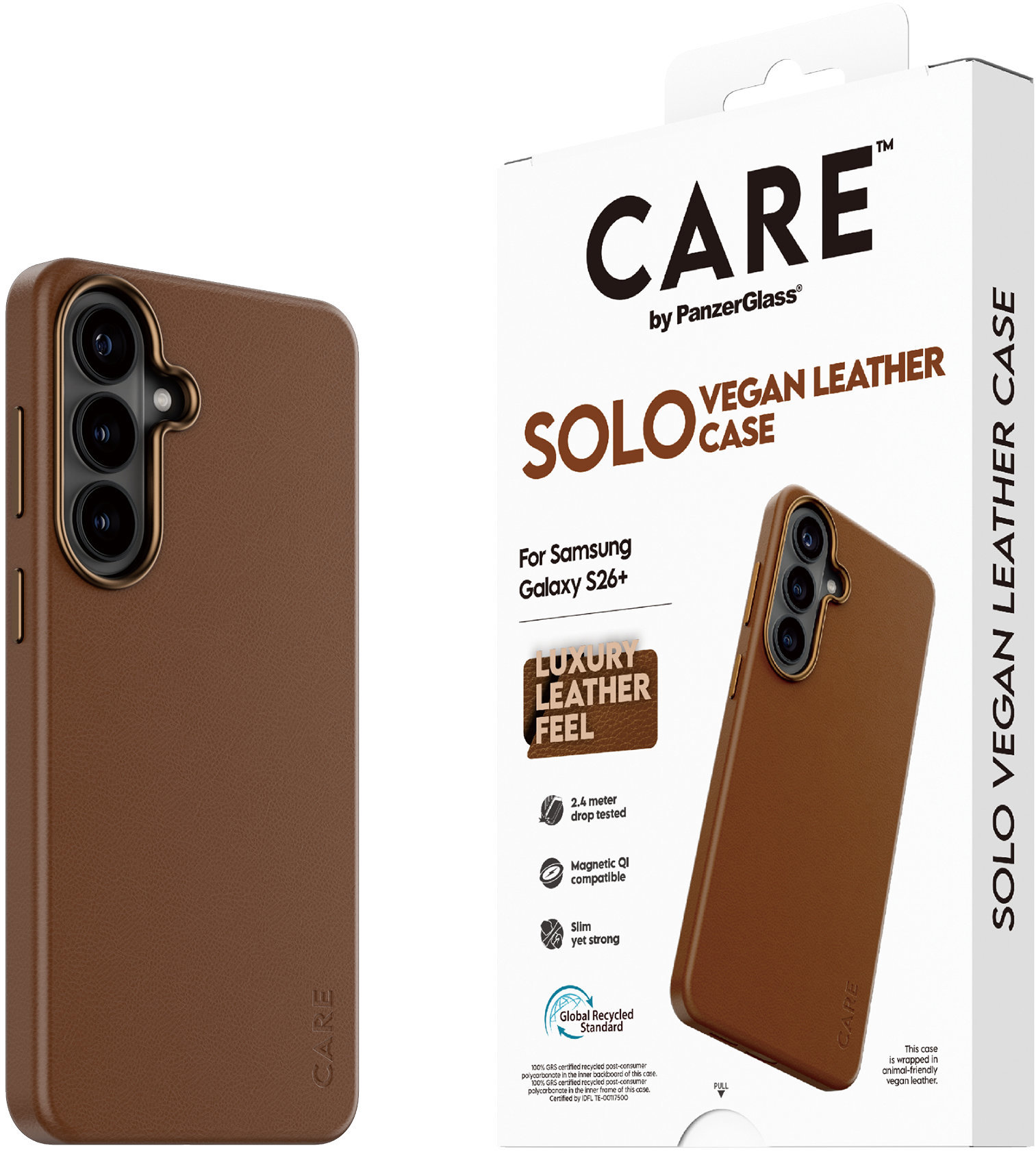 PanzerGlass CARE kryt Samsung Galaxy S26+ SOLO Qi hnědá veganská kůže