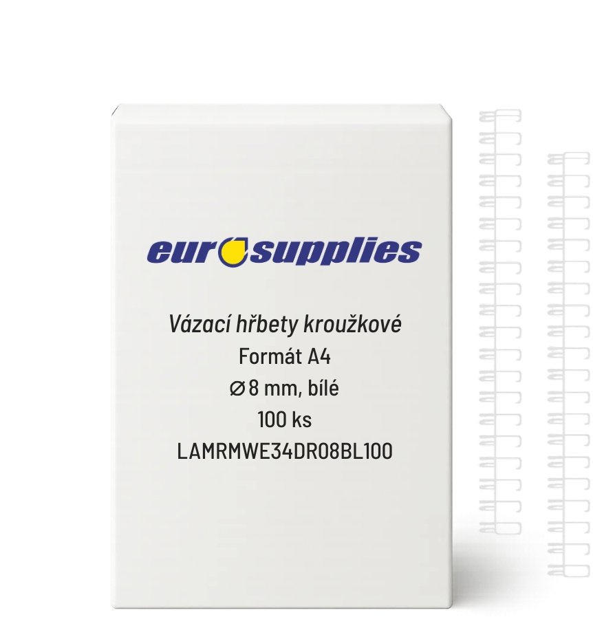 EUROSUPPLIES kovový A4 (3/1") 8 mm bílý - balení 100 ks