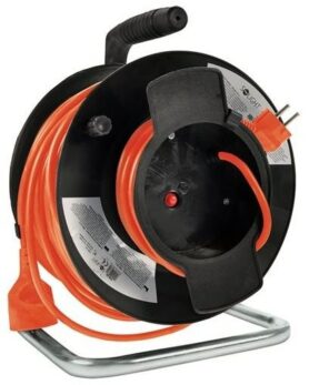 Solight prodlužovací přívod na bubnu, 1 zásuvka, 50m, oranžový kabel, 3x 1,5mm2