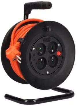Solight prodlužovací přívod na bubnu, 4 zásuvky, 15m, oranžový kabel, 3x 1,5mm2