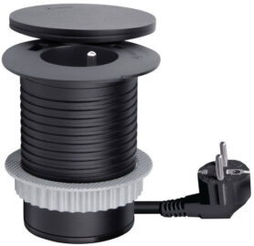 Solight vestavná zásuvka + USB A+C + Wireless 10 W, otočné víčko, kabel 2 m, černá