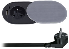 Solight 1z + USB A+C 20 W PD vestavná s posuvným víčkem, 2 m, stříbrná