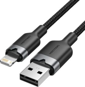 Vention USB 2.0 Type-A Male to Lightning Male 2.4A Cable 2M Black Aluminum Alloy Type