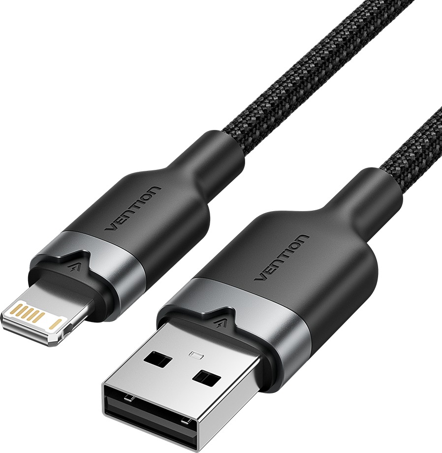 Vention USB 2.0 Type-A Male to Lightning Male 2.4A Cable 2M Black Aluminum Alloy Type