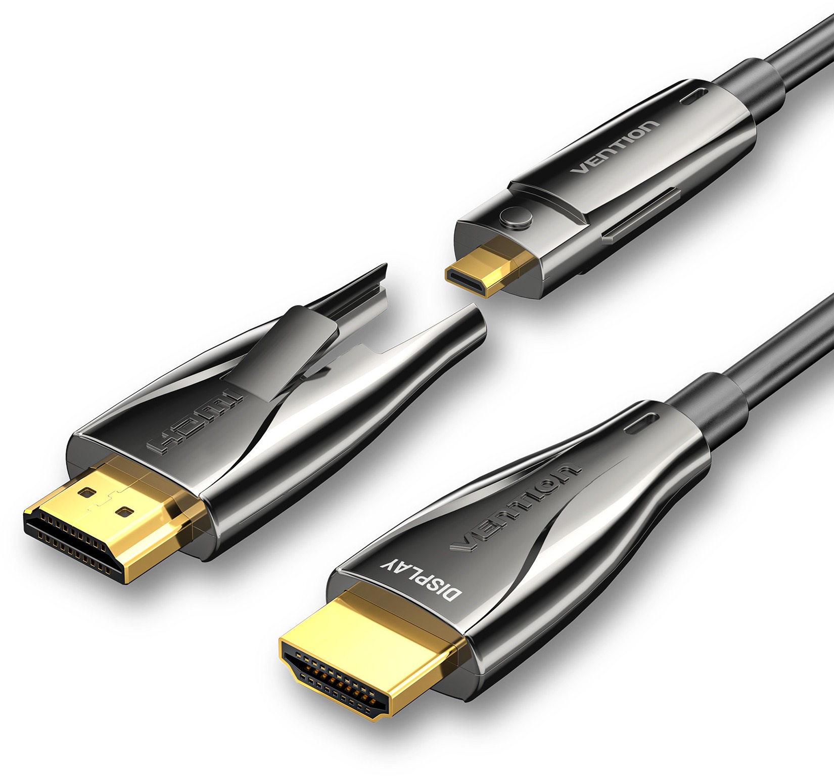 Vention Detachable Optical HDMI-A Male to HDMI-D + HDMI-A Male 4K Cable 20M Black