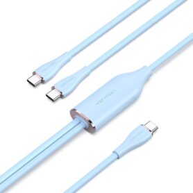 Vention USB 2.0 Type-C Male to 2 Type-C Male 5A Cable 1.5M Blue Silicone Type