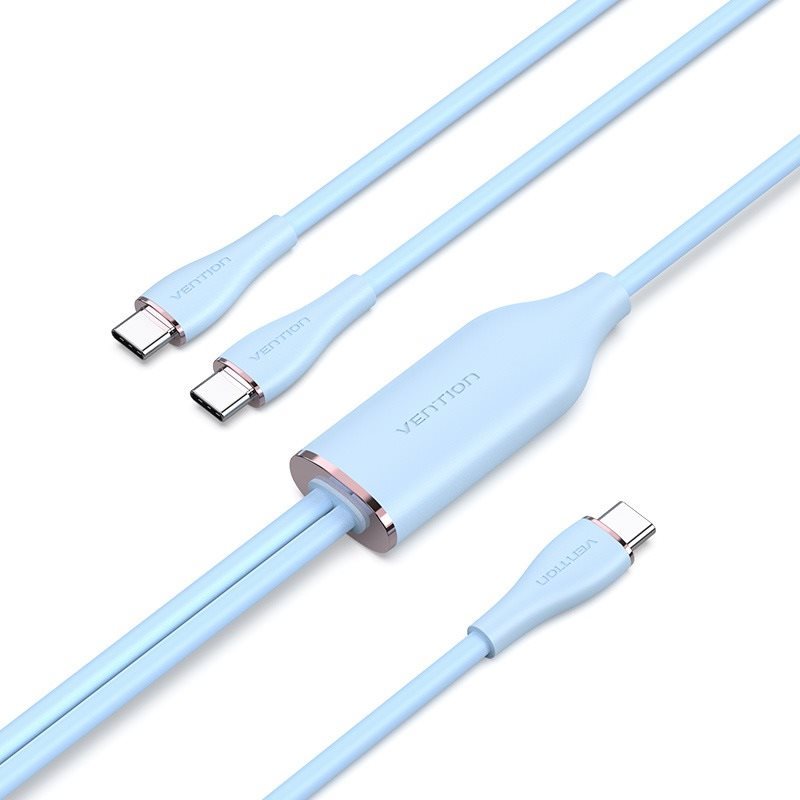 Vention USB 2.0 Type-C Male to 2 Type-C Male 5A Cable 1.5M Blue Silicone Type
