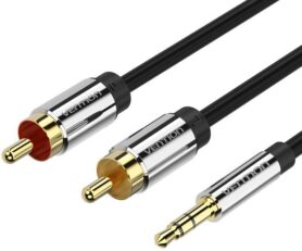 Vention 3.5mm Jack Male to 2x RCA Male Audio Cable 5m Black Metal Type