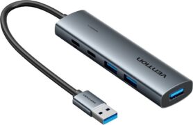 Vention USB 3.0 to 2x USB-C / 3x USB 3.0 Hub 0.15M Gray Aluminum Alloy Type