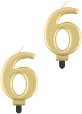 Godan Narozeninová svíčka na dort - 6 - metalická zlatá - 8 cm - 2 ks